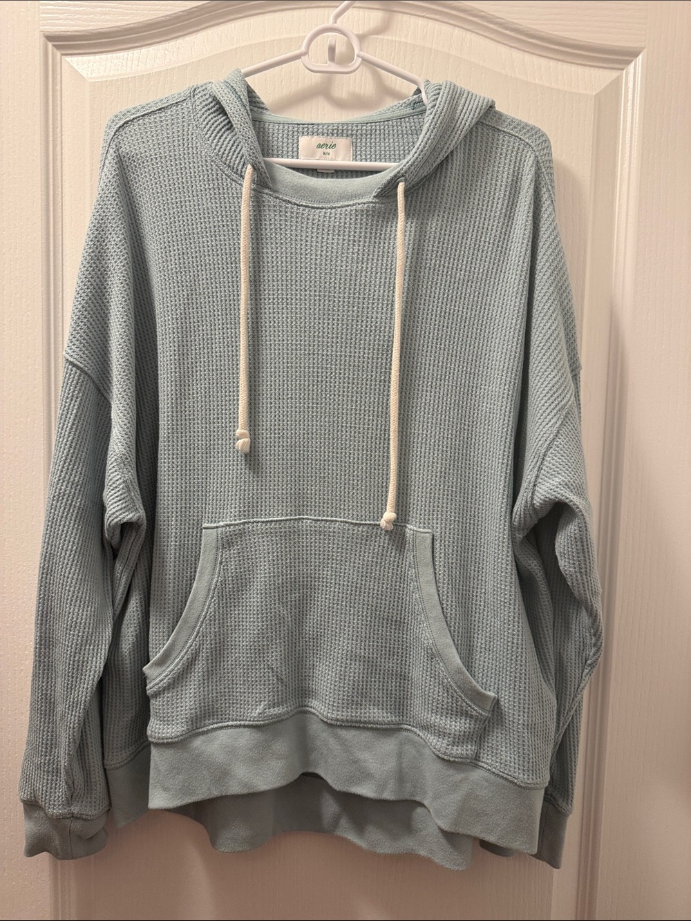 aerie Light Blue Waffle-Knit Hooded Pullover